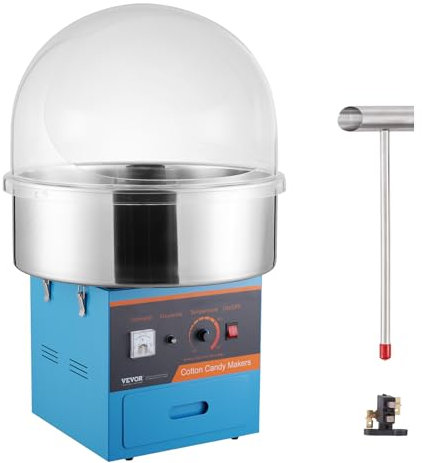 VEVOR Machine à Barbe à Papa Commerciale 1000 W, Appareil à Barbe à Papa Électrique avec Couvercle Bleu, Bol en Acier Inoxydable, Cuillère à Sucre, Tiroir, pour Faire Bonbons Fête Anniversaire