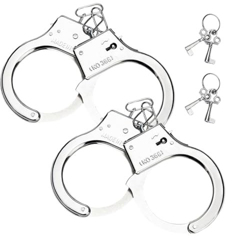 Confezione da 2 manette giocattolo per bambini con chiave, manette della polizia in metallo, giochi di ruolo per feste, giochi di sicurezza per bambini, regali cosplay, polizia giocattolo per bambini