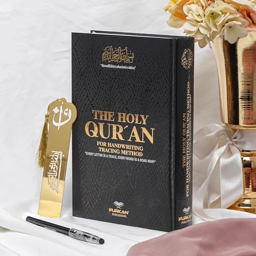 Texte coran ombragé Moushaf avec traçage complet et marque-page | Livre idéal pour écrire et apprendre le texte du Coran | Grande taille ; 17 x 24 cm, cadeau parfait pour le Ramadan, l'Aïd, la Umra