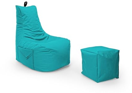 Nadimaideal Gamer Sitzsack Komfort XL - XXL für Kinder, Teenager & Erwachsene | Indoor & Outdoor | Sitzsack Gaming | Füllung EPS Perlen (Türkis, Sitzsack XL mit Hocker)