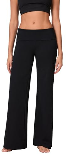 CocMouse Womens Y2k Flare Leggings Fold Over Yoga Pants Wide Leg Beach Pants Foldover Waist Bootcut Sweatpants Bell Bottom (Black, L)