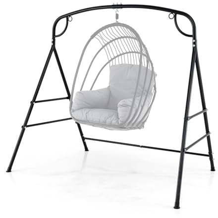 COSTWAY Supporto per Altalena in Metallo, Struttura per Altalena con Doppie Barre Laterali e Design a 2 Anelli, Struttura a Forma di A, Portata 300 kg (Con anello centrale)