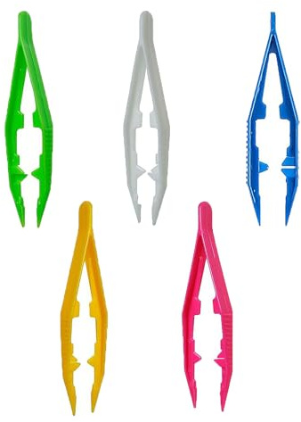 5 Pcs Multiple Colors Plastic Tweezers, 4.3 Inch Feeding Reptile Plastic Tweezers, for Kids DIY Colorful Craft, for Kids Handmade DIY Crafts
