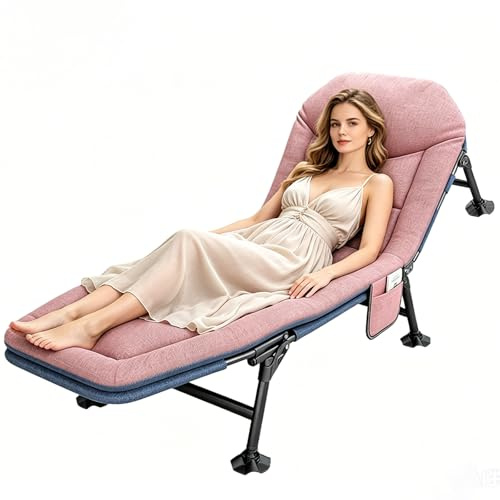 AONASRDI Lit de camping pliable pour la pêche à la carpe, chaise longue de balcon, chaise longue pliable avec sac de rangement pour adultes, pour jardin, camping, plage, patio, voyage (rose)
