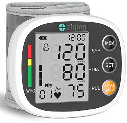 Wrist Blood Pressure Monitor for Home Use, Rechargeable Bp Machine Automatic Digital BP Monitor with Voice Broadcast, Large LCD Display, 2×99 Memory BP Cuff 5~7.7in, Black