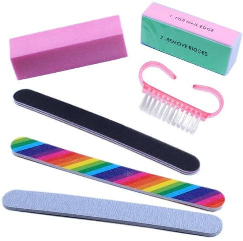 PARENCE.- Set de manicura de 6 piezas – juego completo de limas de uñas, bloques de pulido, cepillo de limpieza – accesorios de uñas profesionales y domésticos – para gel, acrílico, natural