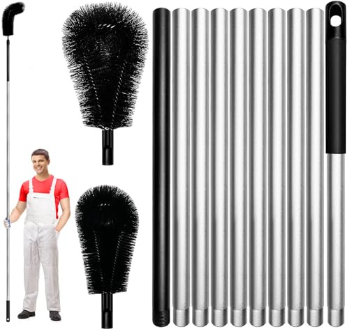13 FT Gutter Cleaning Tool, Roof Gutter Brush, Clear Leaves from Roof Gutters Without a Ladder, Includes 2 Cleaning Brushes & Black