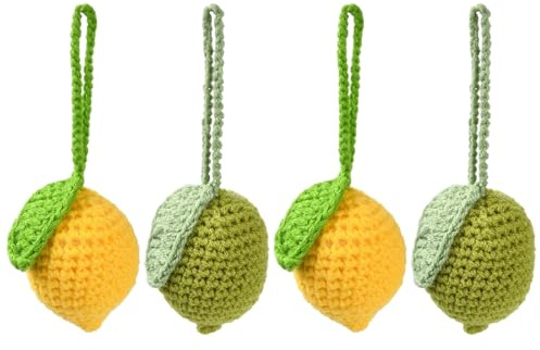 Ipotkitt 4pcs 2 Colors Handmade Knitting Lemon Keychains Crochet Fruit Keyrings for Keys DIY Crafts Bags Backpacks Decor