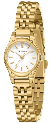CHEETAH Gold Watches for Women, Dainty Small Round Dial in White, with Stainless Steel Bracelet Watchband, Waterproof