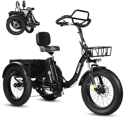 ESKUTE Triciclo Elettrico per Adulti T302 Pro, Fat Bike Elettrica 20×4.0 Pieghevole con Batteria Rimovibile 48V 20,8Ah, eBike a Tre Ruote con Motore 65Nm, Cambio 7 Velocità, Autonomia fino a 130 km