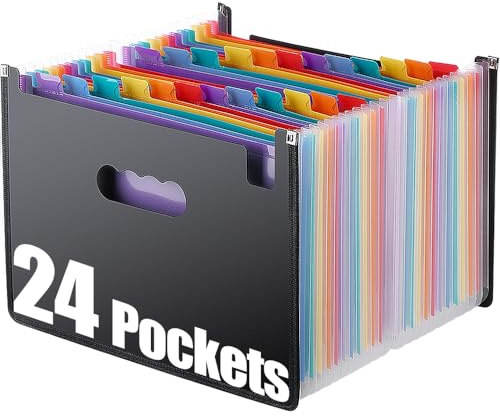 TriMagic Accordian File Folder Organizer, 24 Pockets Alphabetical Expanding Filing Folders, A-Z Expandable Accordion Storage Box for Paperwork Paper Keeper Invoice Receipt Bill Document