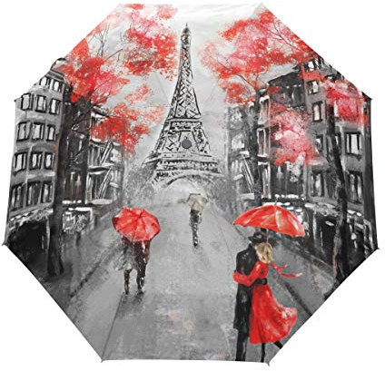 BIGJOKE Regenschirm mit 3 Fächern, automatisches Öffnen und Schließen, Eiffelturm, Paris-Regenschirm, winddicht, für Reisen, leicht, kompakt für Jungen, Mädchen, Herren, Damen, 37.8x42.5 inch