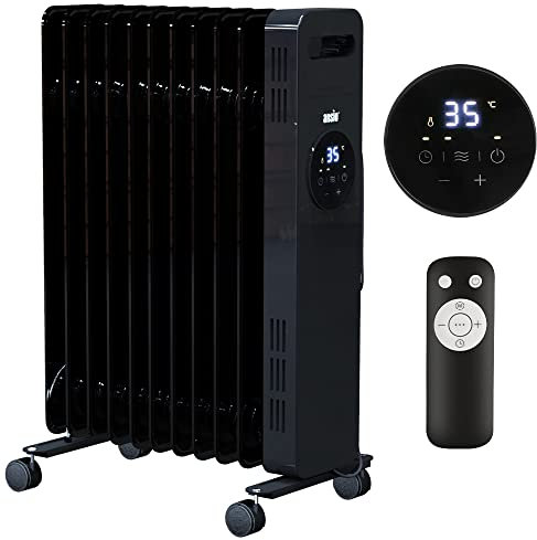 ANSIO® Oil Filled Radiator Heater 11 Fins 2300W with Remote, Black Portable Electric Heater with 3 Heat Settings, Adjustable Thermostat, 24 Hour Timer, Overheat and Accidental Tip-Over Protection