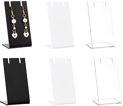 PH PandaHall 6pcs Earring Holder L-Shape Earring Organizer 3 Colors Jewelry Displays Holders Acrylic Necklace Stand for Necklace Jewelry Dangling Slant Back Display Marketing (1.3 x 1.7 x 3.4 Inch)