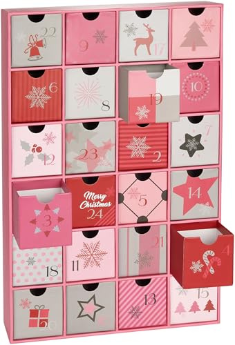 BRUBAKER Adventskalender zum Befüllen für Frauen und Mädchen - Weihnachtszauber Rosa Pink - DIY Weihnachtskalender mit 24 Türchen für Gutscheine, Süßigkeiten und andere Überraschungen - 39 cm