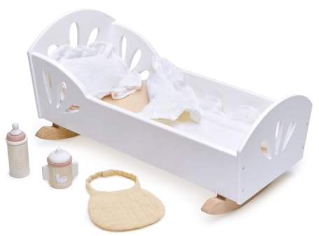 Tender Leaf Toys - Sweet Dreams Dolly Bed - Wooden Baby Doll Rocking Cradle with Bedding and Accessories - Encourages Love and Nurturing Play for Boys and Girls - Age 18m+