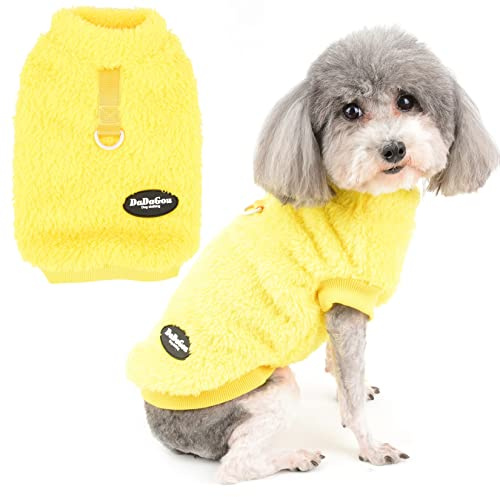 Zunea Jerséis de Forro Polar para Perro Pequeños Abrigo Cálido de Invierno Cachorros Suéter Suave y Mullida con Anillo en D para Arnés Correa Clima Frío Ropa para Mascotas Gatos Chihuahua Amarillo M