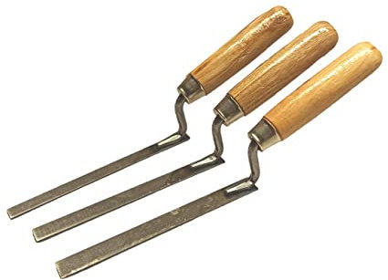 3 x Wide Finger Pointing Trowel Set 10 12 14 mm Flat Spring Carbon Steel Tuck with Wooden Handle (3 Pcs)