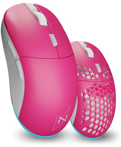 Nyfter - NYF22 Wireless Gaming Mouse mit White-Pink Honeycomb Maus Ultraleicht 75g leistungsstark mit 400mA 19K DPI, 400 IPS 1000 hz 50h Akkulaufzeit langlebig Zwei wechselbare Cases inkl.