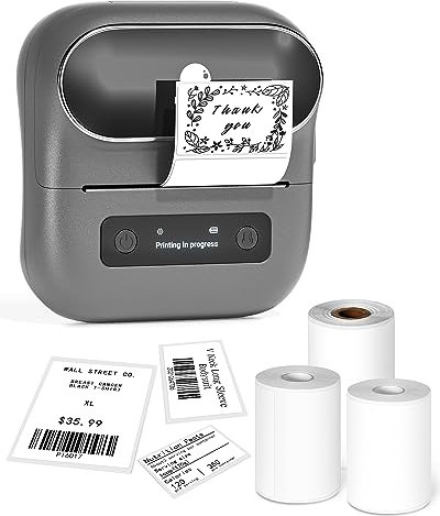 Phomemo M220 Etikettendrucker, Grauer Bluetooth Thermo-Etikettendrucker für Barcode, Adresse, Etikettierung, Mailing, Ordneretiketten, Unterstützung mit Phones&PC, mit 3 Rollen Etiketten