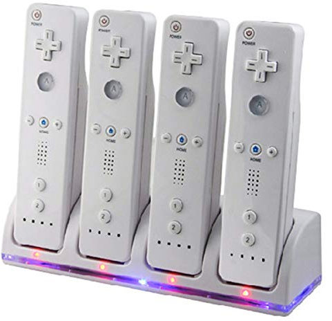 Puseky - Estación de carga para Wii, 4 en 1 con indicador LED, 4 piezas, 2800 mAh, batería recargable, paquete para mando a distancia Wii