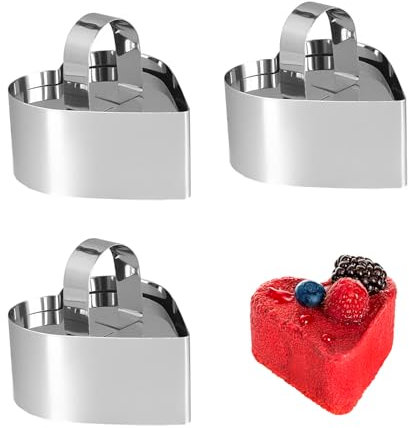 Wekuw 3 Pezzi Coppa Pasta (Cuore) Anelli da Dessert Alti 8 cm Anello per Torta Dell'Amore in Acciaio Inossidabile Coppapasta Tondi Anello Torta Adatto per la Cottura di Dolci e Torte con Mousse