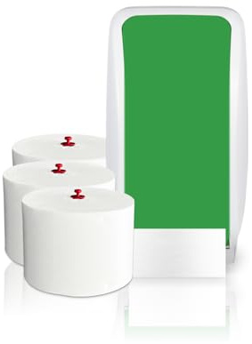 Cosmos Toilettenpapierspender Doppelrollen Set - 1 Spender für Cosmos Toilettenpapierrollen + 360m Toilettenpapier- 3 lagig - Ultra ERGIEBIG wie 26 übliche Rollen - Wandmontage, Weiß/Grün