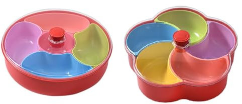 Torribaly 2 Stück Snackbox mit Deckel, Snackteller 5 Fächer, Snackschale Servierplatte, Süßigkeiten Schale Snack Container, Snack Storage Obsttablett, Geteiltes Serviertablett mit Deckel