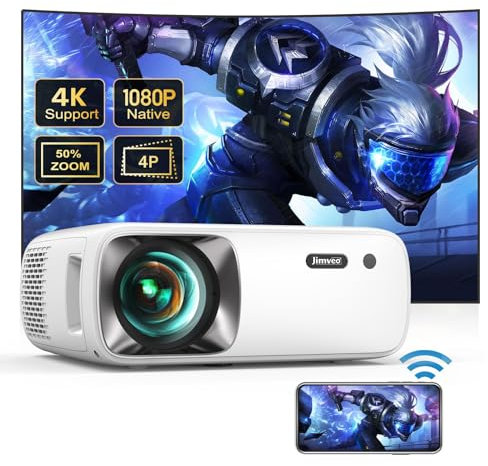 Videoprojecteur, 25000LM 4K Supporte Retroprojecteur, Jimveo Native 1080P Full HD WiFi6 Bluetooth Projecteur Portable, Video Projecteur 4P/4D Zoom, Home Cinéma pour iOS/Android/Windows