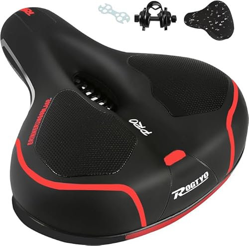 ROGTYO Fahrradsattel Gel Fahrradsitz Pro 2.0 Breiter Weicher Komfortabel Atmungsaktiv Stoßdämpfend Ergonomisch Memory Foam Fahrrad Sattel mit wasserdichte (Pro 2.0 + Rot)