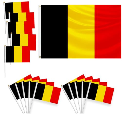 16 pièces Ensemble de drapeaux,décorations de coupe européenne,1 grand drapeau 150x90cm,avec œillets en laiton,15 petits petit drapeau à main,décorés lors d'événements sportifs,fêtes (Belgique)