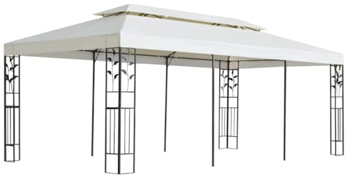 vidaXL White Gazebo 6x3m with Double Roof - Outdoor Pavilion, Powder-Coated Steel Frame, Water/UV- Polyester Canopy, Easy Assembly