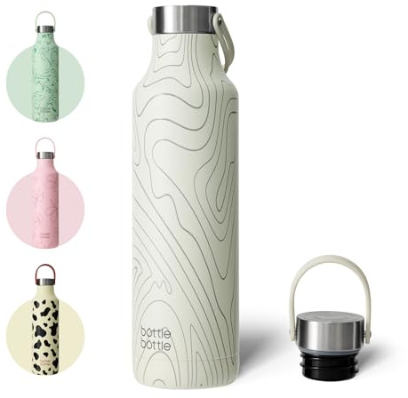 BOTTLE BOTTLE 600ml Insulated Water Bottle with Handle Hiking Peak Grey (Black)