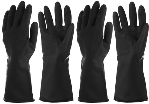 Sourcing Map Chemical Resistant Latex Industrial Gloves, Anti-Slip Protective Safety Work Gloves for Cleaning, Dish Washing, Resist Acid Alkali, Large, Black, Pair of 2