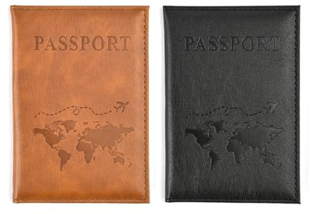 CATOR Lot de 2 porte-passeports, housse de passeport en cuir PU,Porte-Passeport Housse,Porte Passeport Cuir,Passeport Portefeuille de Voyage pour Passeport,cartes d'embarquement, cartes de crédit