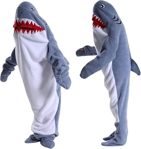 DAJASD Shark Blanket, Cozy Flannel Shark Blanket Onesie for Adults & Kids, Wearable Blanket Hoodie, Sleeping Bag with Hood, Cosplay Costume Gift for Friends Family Sharks Lovers