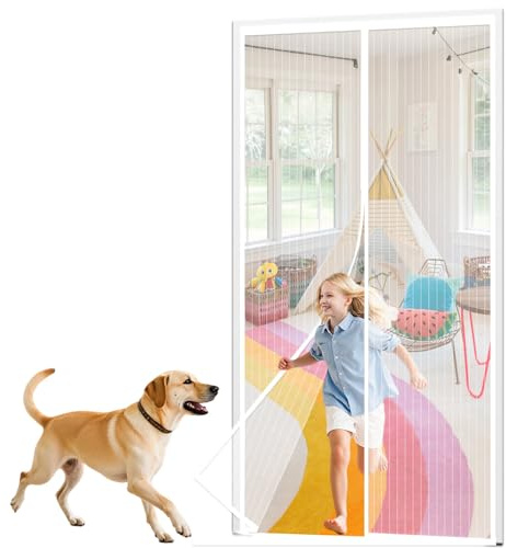 Mosquitera Puerta Magnetica 110x210cm/Blanco, Mosquitero Magnético para Puerta, Anti-Insectos, Cierre Automático – para Sala de Estar Dormitorio Balcón Puerta de Malla Cortina