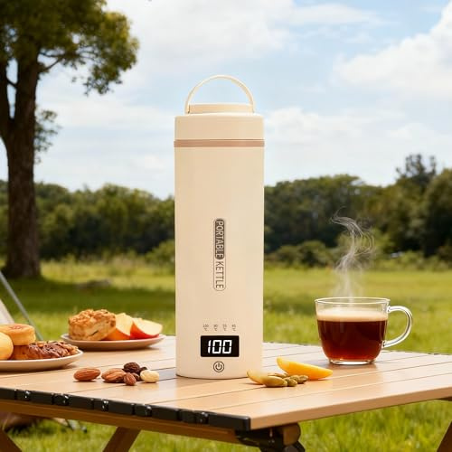 Bouilloire de voyage portable 450 ml 4 réglages de température Mini bouilloire en acier inoxydable 304 avec fonction d'arrêt automatique (crème)