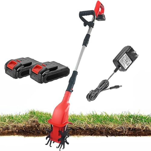 Motozappa elettrica da giardino con batterie ricaricabili e caricabatterie, larghezza di lavoro 10 cm, profondità di lavorazione 25 cm per allentare il terreno