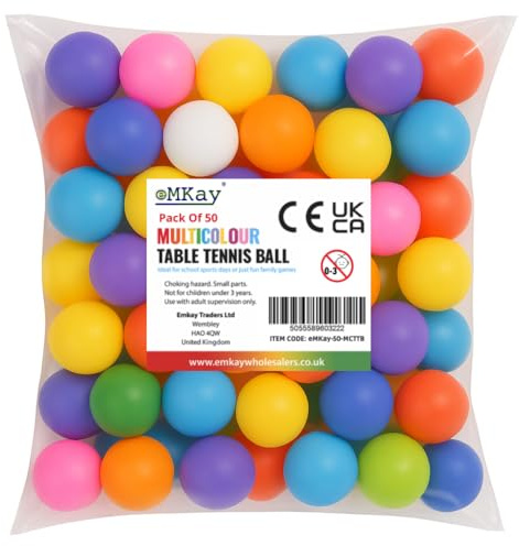 eMKay® Pack of 50 Multicoloured Ping Pong Table Tennis Balls ideal for Training Art Craft Toys Family School Games Cat Dog Beginner Kids Party Not for Professional Athletes (Random Colour Supplied)