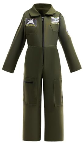 Dressy Daisy Boys Fighter Pilot Costume Age 8–10 Years Air Force Aviator Military Flight Suit Jumpsuit Halloween Dress Up for Kids, Career Day, Veterans Day, 4th of July Play Outfit