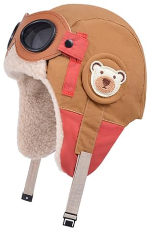 Kids Winter Warm Aviator Pilot Hats with Detachable Goggles Adjustable Thick Fleece Lining Caps with Warmer Earflap Windproof kid Thermal Bomber Hat Ski Hiking Cycling Beanie Hat for 4-12Y Boys Girls