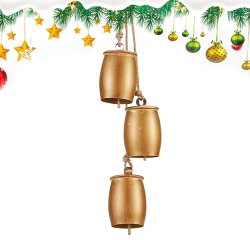 Campana Decorativa | Campanas Rústicas Navideñas en Racimo con Cuerda | Arte de Pared Vintage para Fiestas | Árbol Chimenea Escaleras Puerta Ventana Salón Dormitorio Jardín