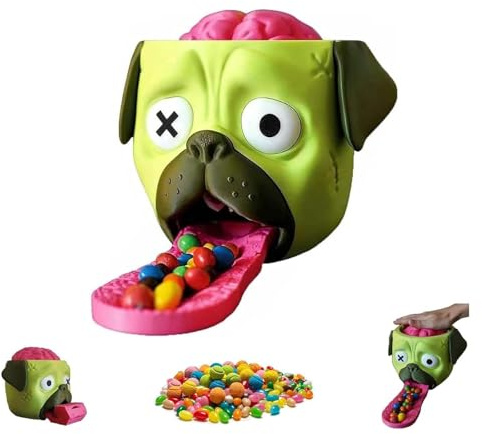 Candy Creeper Pug, Candy Dispenser, Zombie Pug Cand-y Dispenser, 2026 New Funny Brain Press Halloween Cand-y Machine, for Halloween Fun, Parties & Holiday Gifts (1)