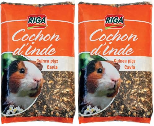 Riga - Mélange pour Cochon d'Inde - Nourriture pour Rongeurs - Granulés Et Céréales - Riche en Vitamines Et Minéraux - Sain Et Equilibré - 2KG (Lot de 2)