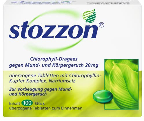 Stozzon Chlorophyll-Dragees 20 mg überzogene Tabletten – Mundgeruch und Körpergeruch wirksam vorbeugen – 100 Dragees