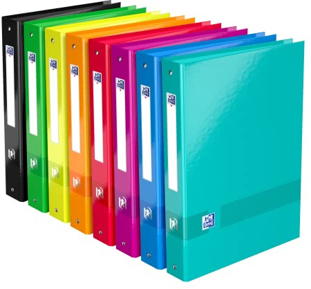 OXFORD Classeur Color Life A4XL Dos 40mm 4 Anneaux Ronds Couverture Carte Pelliculée Coloris Assortis