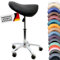 Promafit Sattelhocker/Sattelstuhl mit Gummirollen für alle Böden und Metallfuß - ergonomisch - stufenlos höhenverstellbar - viele Farben - 360° drehbar (Schwarz, Ohne Fußring)