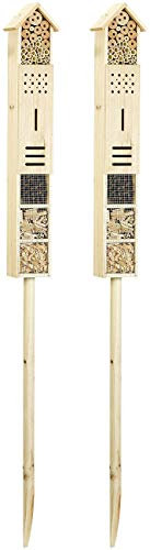 Royal Gardineer Holz-Insektenhotel: 2er-Set Insektenhotels Flip mit Erdspieß, 160 cm (auf Holzstab, Insektenbrutkästen, Insektenschutz)