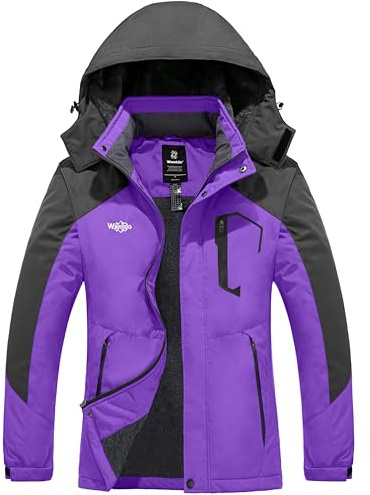 Wantdo Chaqueta de Esquí Montaña Resistente al Agua Abrigo Invierno Mujer | Impermeable,Cortavientos,con Aaislamiento Térmico,Bolsillo en el Pecho,para Actividades al Aire Libre,Puños Ajustables